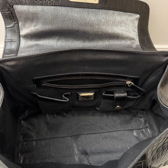 Maxx New York Black Croc-embossed Cowhide Leather Handbag - Picture 7 of 12